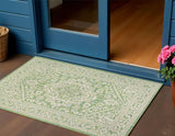 3' X 5' Cream And Green Medallion Indoor Outdoor Area Rug