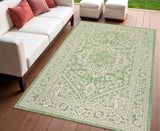 4' X 6' Cream And Green Medallion Indoor Outdoor Area Rug