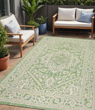5' X 8' Cream And Green Medallion Indoor Outdoor Area Rug