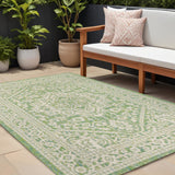 8' X 10' Cream And Green Medallion Indoor Outdoor Area Rug