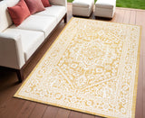 4' X 6' Yellow And Cream Medallion Indoor Outdoor Area Rug