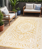 5' X 8' Yellow And Cream Medallion Indoor Outdoor Area Rug