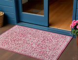 3' X 5' Fuchsia And Light Gray Medallion Indoor Outdoor Area Rug