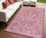 4' X 6' Fuchsia And Light Gray Medallion Indoor Outdoor Area Rug