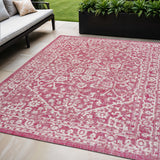 5' X 8' Fuchsia And Light Gray Medallion Indoor Outdoor Area Rug