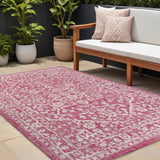 8' X 10' Fuchsia And Light Gray Medallion Indoor Outdoor Area Rug