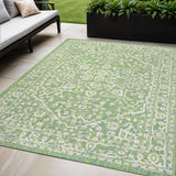 5' X 8' Cream And Green Medallion Indoor Outdoor Area Rug