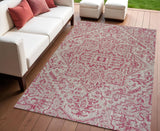 4' X 6' Light Gray And Fuchsia Medallion Indoor Outdoor Area Rug