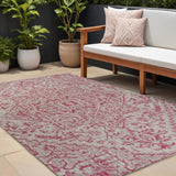 9' X 12' Light Gray And Fuchsia Medallion Indoor Outdoor Area Rug