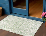 3' X 5' Green And Cream Medallion Indoor Outdoor Area Rug