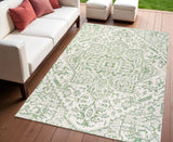 4' X 6' Green And Cream Medallion Indoor Outdoor Area Rug
