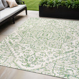 5' X 8' Green And Cream Medallion Indoor Outdoor Area Rug