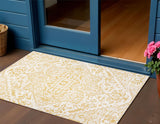 3' X 5' Cream And Yellow Medallion Indoor Outdoor Area Rug