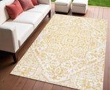 4' X 6' Cream And Yellow Medallion Indoor Outdoor Area Rug
