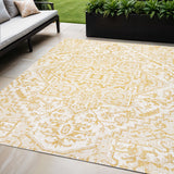 5' X 8' Cream And Yellow Medallion Indoor Outdoor Area Rug