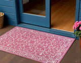3' X 5' Fuchsia And Light Gray Medallion Indoor Outdoor Area Rug
