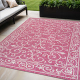 5' X 8' Fuchsia And Light Gray Medallion Indoor Outdoor Area Rug