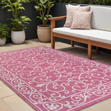 8' X 10' Fuchsia And Light Gray Medallion Indoor Outdoor Area Rug