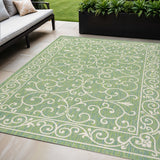 5' X 8' Green And Ivory Medallion Indoor Outdoor Area Rug