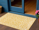 3' X 5' Yellow And Cream Medallion Indoor Outdoor Area Rug