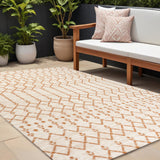 9' X 12' Cream And Orange Trellis Indoor Outdoor Area Rug