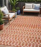 5' X 8' Orange And Cream Trellis Indoor Outdoor Area Rug