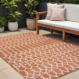 9' X 12' Orange And Cream Trellis Indoor Outdoor Area Rug