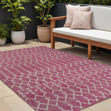 9' X 12' Fuchsia And Light Gray Trellis Indoor Outdoor Area Rug