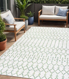5' X 8' Green And Ivory Trellis Indoor Outdoor Area Rug