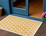 3' X 5' Yellow And Cream Geometric Indoor Outdoor Area Rug