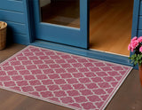 3' X 5' Fuchsia And Light Gray Geometric Indoor Outdoor Area Rug