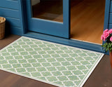3' X 5' Cream And Green Geometric Indoor Outdoor Area Rug