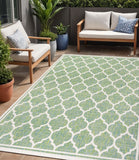 5' X 8' Cream And Green Geometric Indoor Outdoor Area Rug