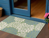 3' X 5' Cream And Green Floral Indoor Outdoor Area Rug
