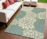 4' X 6' Cream And Green Floral Indoor Outdoor Area Rug