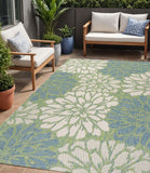 5' X 8' Cream And Green Floral Indoor Outdoor Area Rug