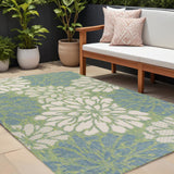 8' X 10' Cream And Green Floral Indoor Outdoor Area Rug