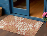3' X 5' Orange And Cream Floral Indoor Outdoor Area Rug