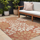 8' X 10' Orange And Cream Floral Indoor Outdoor Area Rug