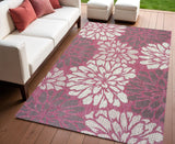4' X 6' Fuchsia And Light Gray Floral Indoor Outdoor Area Rug