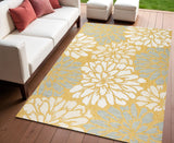 4' X 6' Yellow And Cream Floral Indoor Outdoor Area Rug