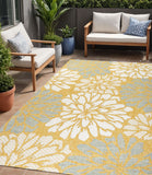 5' X 8' Yellow And Cream Floral Indoor Outdoor Area Rug