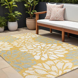 8' X 10' Yellow And Cream Floral Indoor Outdoor Area Rug