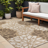 8' X 10' Brown And Cream Floral Indoor Outdoor Area Rug