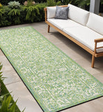 10' Cream And Green Medallion Indoor Outdoor Runner Rug