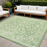 5' Cream And Green Square Medallion Indoor Outdoor Area Rug