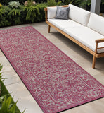 10' Fuchsia And Light Gray Medallion Indoor Outdoor Runner Rug