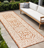 8' Orange And Cream Medallion Indoor Outdoor Runner Rug