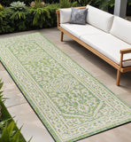 8' Cream And Green Medallion Indoor Outdoor Runner Rug