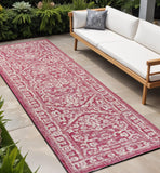 8' Fuchsia And Light Gray Medallion Indoor Outdoor Runner Rug